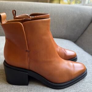 Franco Sarto Women's Boots Vivica Ankle Booties Tan Square Toe Block Heel Sz 8.5